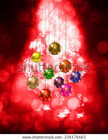 Christmas balls from light vector red background 