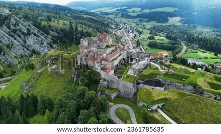 drone photo Joux castle, chateau de Joux Jura France europe