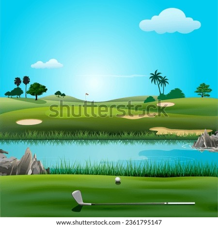 Vector illustration of a beautiful golf course with a shady atmosphere.