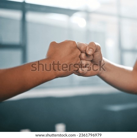 Hands, fist bump and team fitness motivation for collaboration success, greeting or team building in gym. Athlete hand, exercise partnership deal or support agreement for sports wellness lifestyle