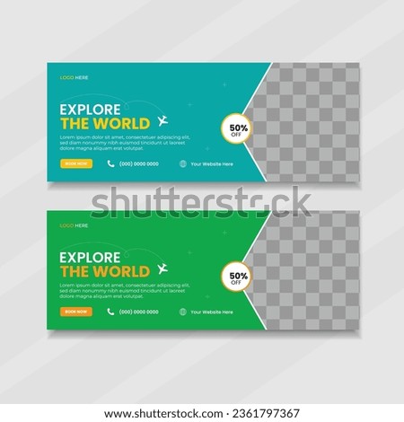 Travel vector facebook cover design template for ads with a photo placeholder modern travel design