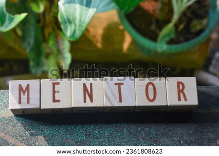 Photo of wooden blocks that make up the vocabulary "MENTOR" in English