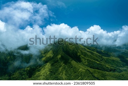 Wide angle picture of Mount Pelée in Sain Pierre, Martinique, caribbean