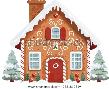Winter Festive Christmas House. Vector illustration Royalty-Free Stock Photo #2361817319