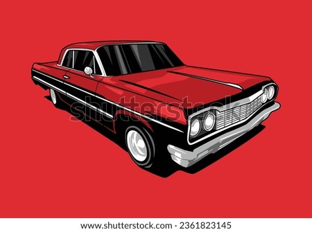 lowrider car. vintage car. red color. graphic vector illustration. Royalty-Free Stock Photo #2361823145