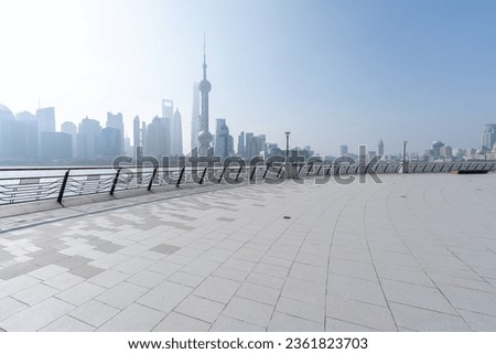 shanghai city skyline with empty road