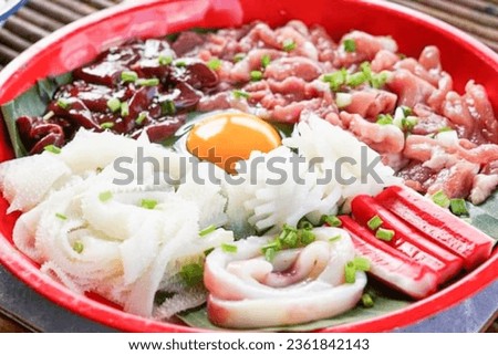Picture set of many kinds of colorful and delicious food, meat, liver