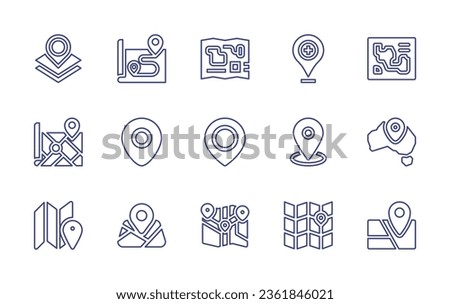 Map line icon set. Editable stroke. Vector illustration. Containing location, map, game map, route, city map, pin, navigation, australia, maps.