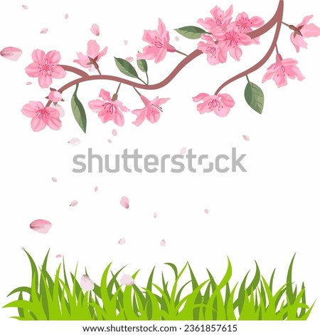 border of illustrations of grass and cherry blossoms
