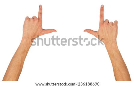 Male hands framing comosition isolated on white background