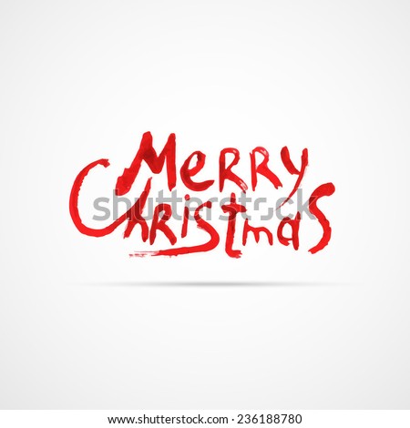 Merry Christmas text free hand design isolated on white background. Watercolor