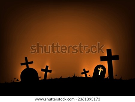 Halloween theme tomb grave cross dark yellow cartoon trick or treat decoration background. vector illustration.