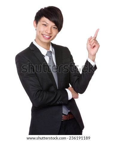 Businessman with finger up
