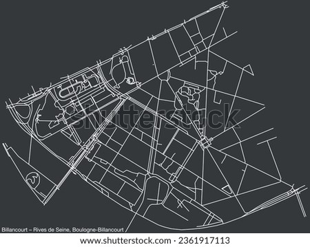 Detailed hand-drawn navigational urban street roads map of the BILLANCOURT – RIVES DE SEINE NEIGHBOURHOOD of the French city of BOULOGNE-BILLANCOURT, France with vivid road lines and name tag on solid