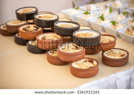 Candy bar at a wedding with many different soufflés.