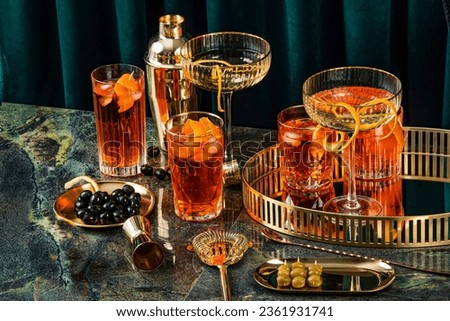 cocktails in art deco style. Elegant party with drink and some bit. Royalty-Free Stock Photo #2361931741