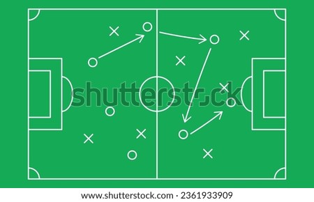 Greenboard with football game strategy. Diagram with arrows and players on board. Sport concept. Vector illustration
 Royalty-Free Stock Photo #2361933909