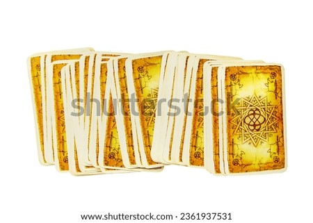 Tarot cards isolate on white background. Selective focus. Food.