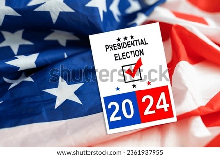 Presidential Election 2024 in United States. Vote day, November 5. US Election campaign. Make your choice Patriotic american illustration. Poster, card, banner and background Royalty-Free Stock Photo #2361937955