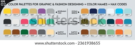 Fashion Trend Color guide palette 2024-25. An example of a color palette vector. Forecast of the future color. Color palette for fashion designers, fashion business, garments, and paints companies