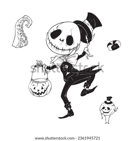 Cartoon Skeleton for Halloween. Vector illustration.