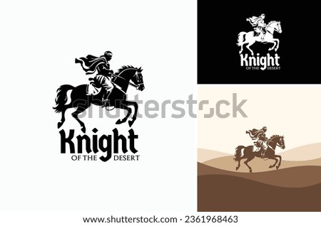 Arabian Muslim Horse Knight Silhouette. Classic Islamic Rashidun Arab Cavalry Mujahideen Horseman. Arabic Horseback Warrior Logo Design