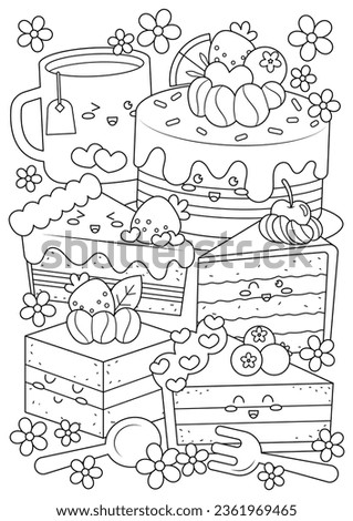 Coloring page for adults and teenagers. Coloring therapy for meditation and relaxation. Mindful and stress relief art. Printable and fit to A4 paper. Cute food and drink coloring book. Royalty-Free Stock Photo #2361969465