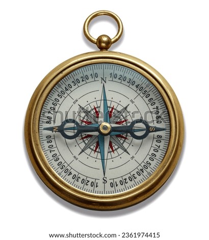 Old geographical compass isolated on a white background. Retro compass is a wonderful element for your design. Royalty-Free Stock Photo #2361974415
