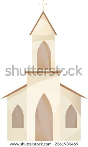 Church illustration. Vector chapel house with cross. Cathedral building clipart, Christian religion architecture. Religious house with bell tower, chapel and steeple, glass window
