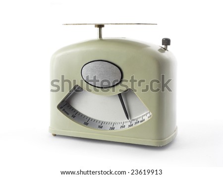 Old weight scale isolated on white.