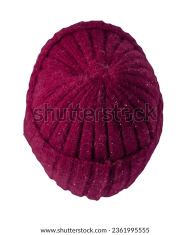 women's knitted burgundy hat isolated on white background. warm winter accessory Royalty-Free Stock Photo #2361995555