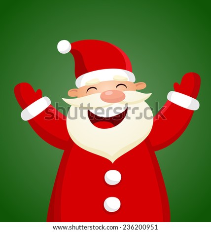 Cartoon Santa Claus on green background. Vector illustration for christmas card.