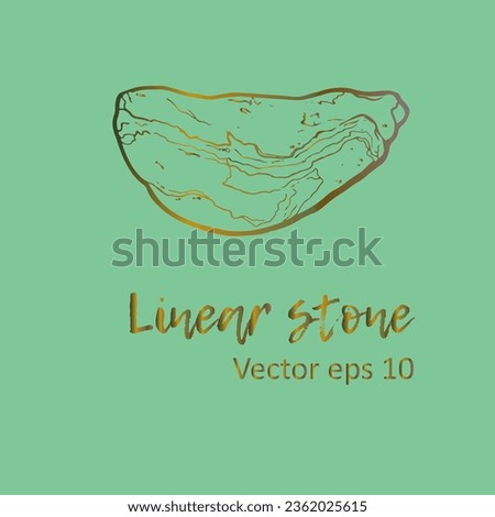 Vector clipart of stone. Hand drawing. Natural sea stone on green background. Vector gold isolated icon for design, tattoo, print, logo, label...