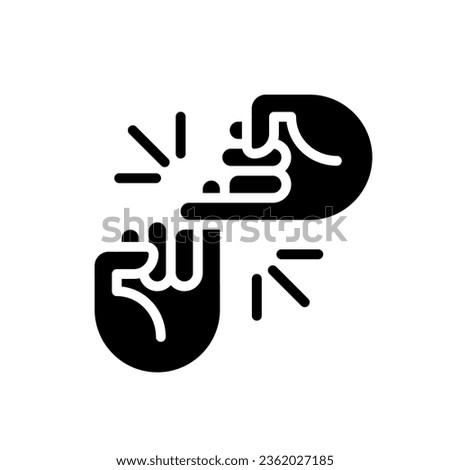 Pinky promise black glyph icon. Hands hooking little fingers. Friendship and love gesture. Body language. Silhouette symbol on white space. Solid pictogram. Vector isolated illustration