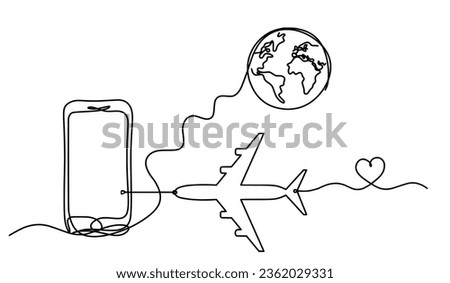 Abstract mobile and plane as line drawing on white background. Vector