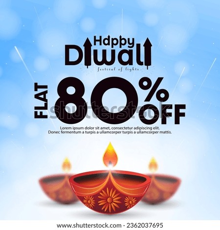 80% offer sale ad banner design template with diya for happy diwali festival. Vector illustration. Royalty-Free Stock Photo #2362037695