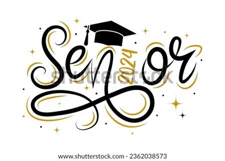 Senior 2024 typography. Black text isolated onwhite background. Vector illustration of a graduating class of 2024. graphics elements for t-shirts, and the idea for the sign Royalty-Free Stock Photo #2362038573