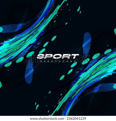 Abstract Blue and Turquoise Brush Background with Halftone Effect. Sport Background. Brush Stroke Illustration for Banner or Poster. Scratch and Texture Elements For Design