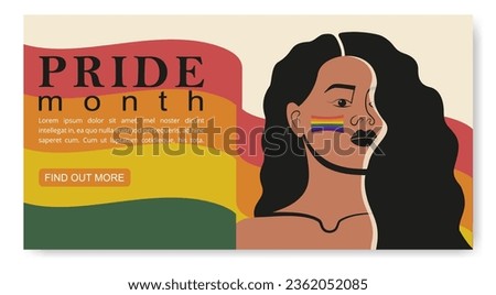 LGBT support social media template. Black woman with LGBTQ flag landing page.