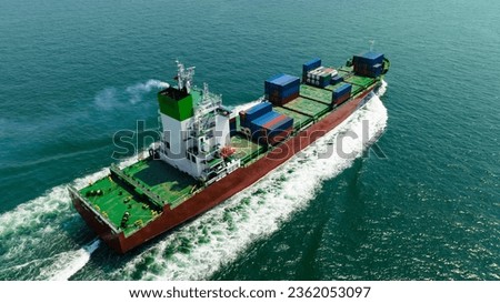 cargo container ship sailing full speed in sea to import export goods and distributing products to dealer and consumers worldwide, by container ship Transport, business logistic delivery service, 