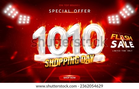 10.10 Shopping Day hot sale banner design template with burning flame.Hot sale event on the stage of the spotlight LED. 10.10 3D Number with burning flame. Special Offer Hot Sale campaign.Vector EPS10 Royalty-Free Stock Photo #2362054629