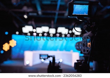 TV studio set with LED screen camera and light Royalty-Free Stock Photo #2362056283