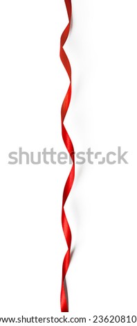 Curly red ribbon isolated on white background 