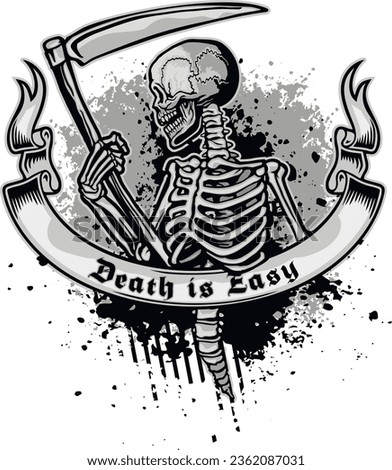 Gothic sign with skeleton with scythe, grunge vintage design t shirts