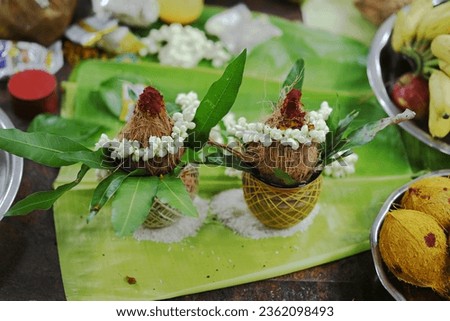 kerala wedding set up in stage with coconut and 