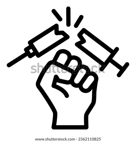 Destroy syringe with drug line icon, life without addiction concept, anti drug sign on white background, no syringe, stop drugs icon in outline style for mobile concept. Vector graphics Royalty-Free Stock Photo #2362110825
