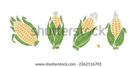 Vector Vegetable Set of Corn Cobs. Corn icons isolated on white background. Royalty-Free Stock Photo #2362116701