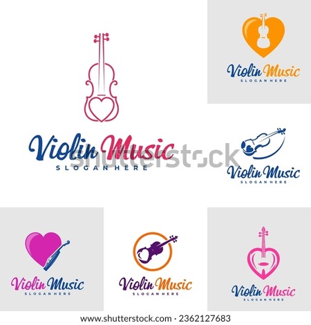 Set of Love Violin logo design Template. Creative Violin logo vector illustration.