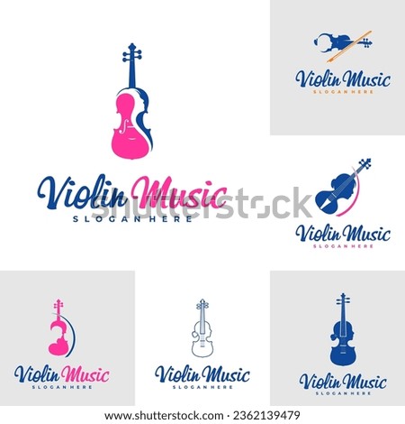 Set of Women Violin logo design Template. Creative Violin logo vector illustration.