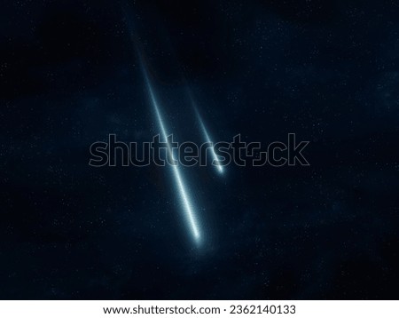 Bright meteors in the dark. Glowing meteorites in the sky with stars. Beautiful meteor trails.